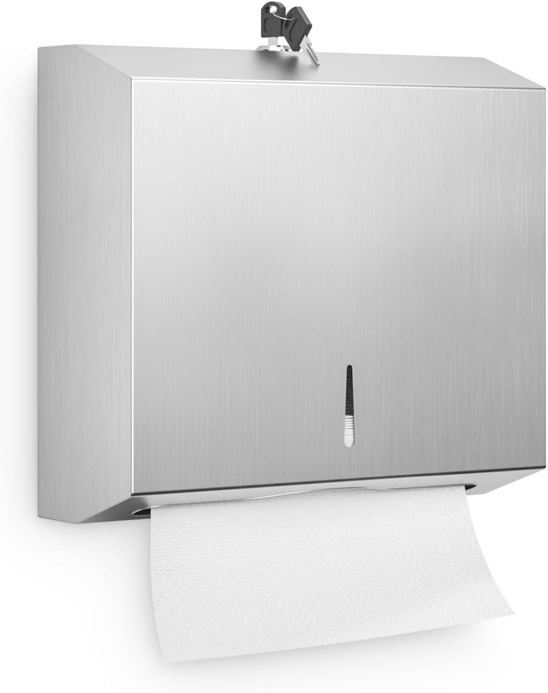 SettleDown Paper Towel Dispenser Wall Mount -Commercial C Fold/Multi-fold/Tri-fold,Stainless Steel Bathroom Hand Towel Dispenser with Lock Design - Image 1
